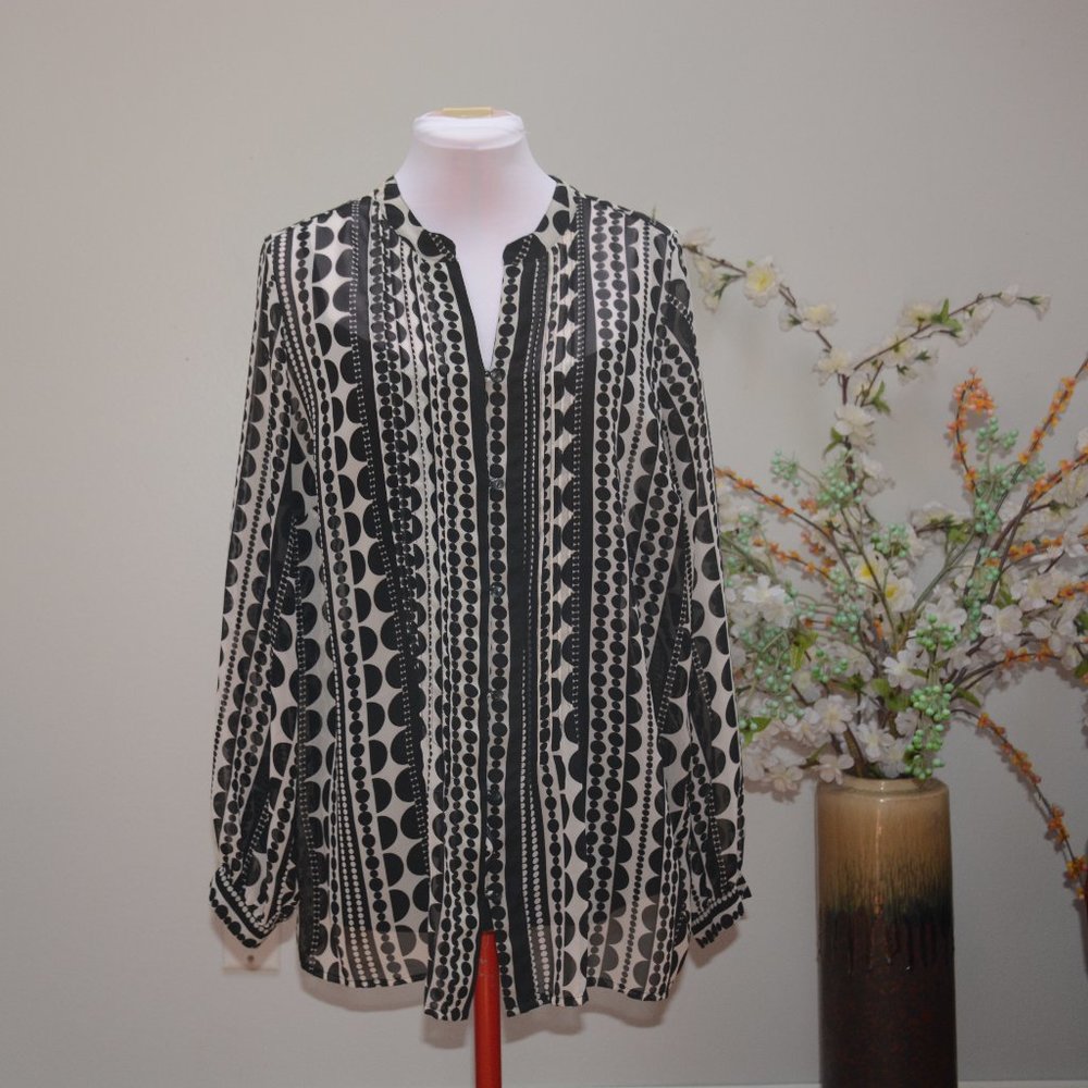 LIZ CLAIBORN 2 PC BLOUSE BLK/WHT PRINT 1X
